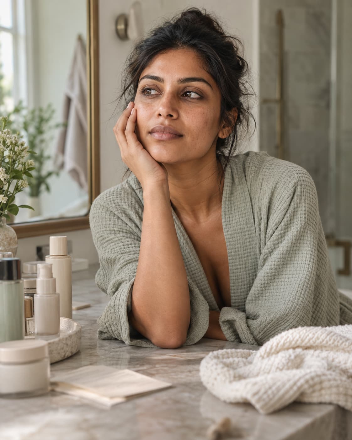 A calm skincare-routine reset in a home vanity setting