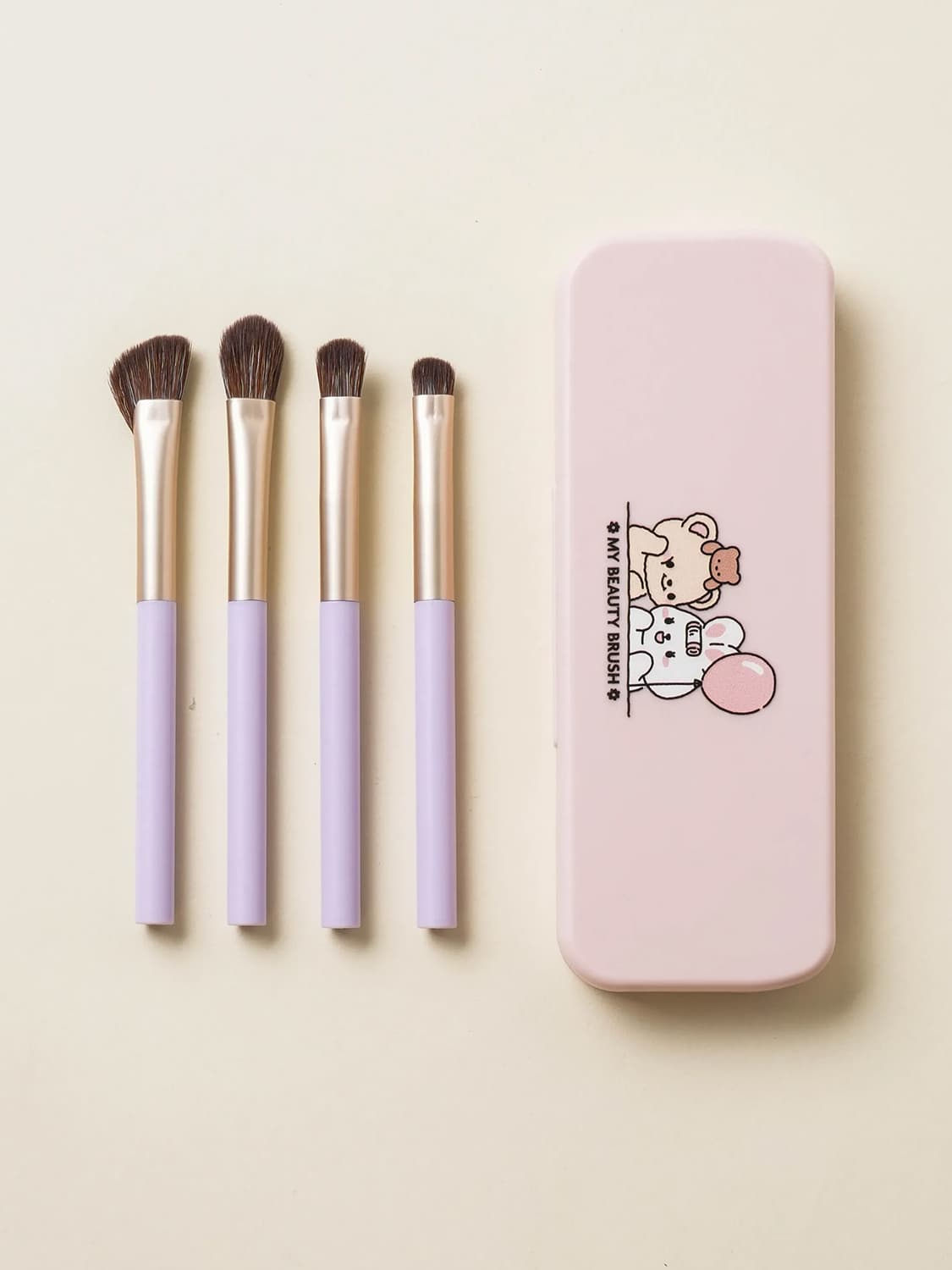 K-Beauty Set of 4 brushes with character mirror case
